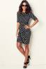 Black And White Spot ¾ Sleeve Crepe Dress