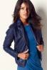 Blue Leather Look PU Biker Jacket